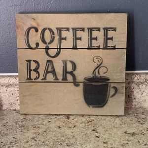 Handmade wood plank coffee bar sign